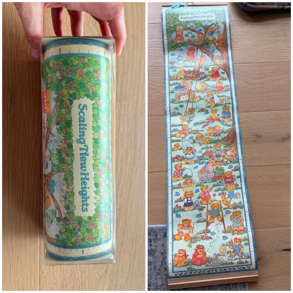Vintage Lucy Bear Children's Growth Chart "Scaling New Heights" Teddy Bears 1985